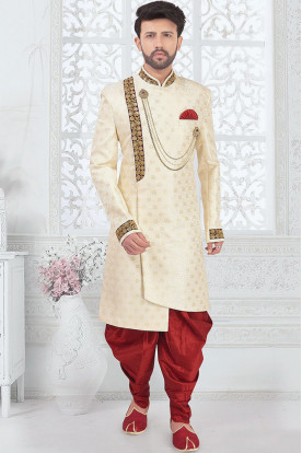 Elegant Gold & White Sherwani